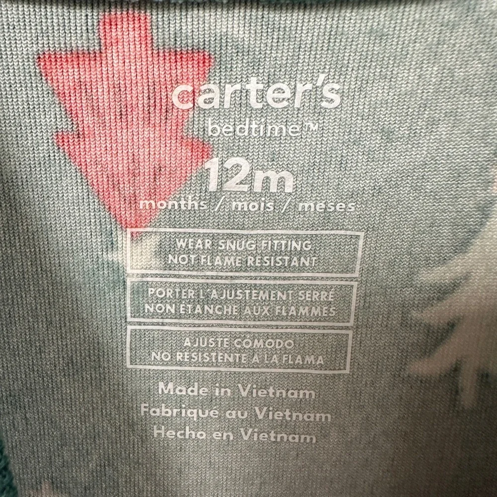 Carters Bedtime 12M Green Christmas Tree Fleece Footed Pajamas NWT